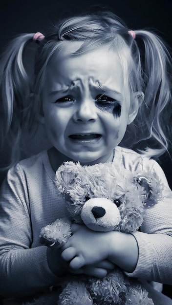 Photo a little girl crying with a teddy bear in her hand