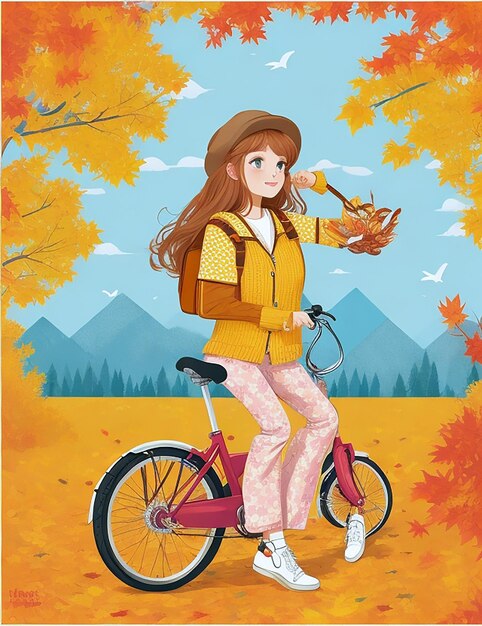 Little girl cycling in autumn woods ai generated