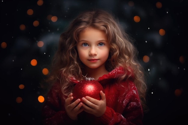 装飾されたクリスマスの冬の背景の小さな女の子