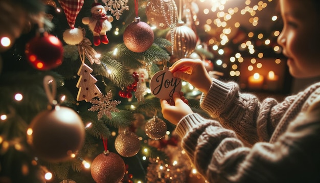 Little girl decorating the Christmas tree