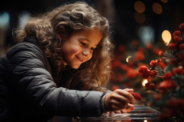 Little girl decoration a Christmas tree