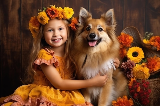 Little Girl and Dog Cute Adventures Together