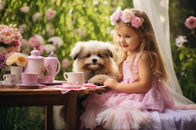 Little Girl and Dog Cute Adventures Together
