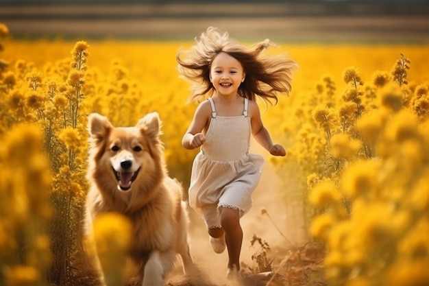 Little Girl and Dog Cute Adventures Together