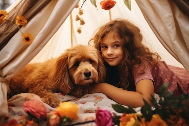 Little Girl and Dog Cute Adventures Together