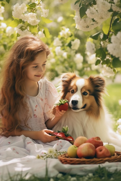 小さな女の子と犬のかわいい冒険を一緒に