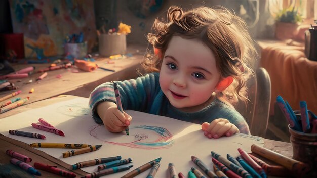 Photo little girl drewing