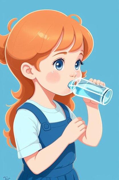 A Little Girl Drinkin A Glass Of Water