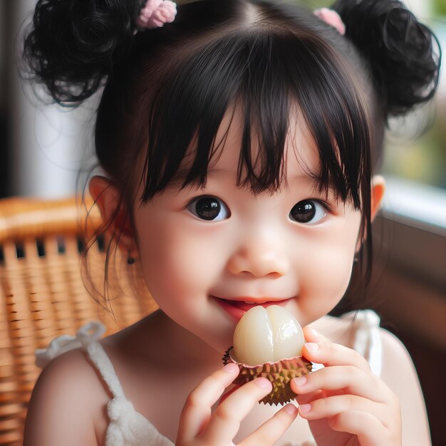 写真 笑顔でリッチーを食べている小さな女の子