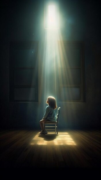 A little girl An empty chair A barren environment