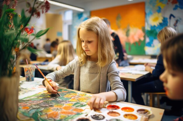 A Little Girl Engaged in Painting