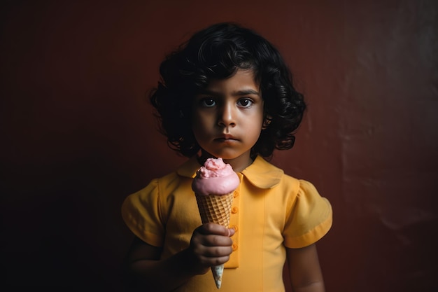 Foto una bambina gode del suo gelato rosa