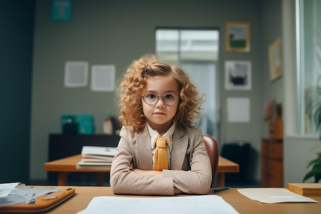 Little girl in eyeglasses at psychologists office Health care Generate Ai