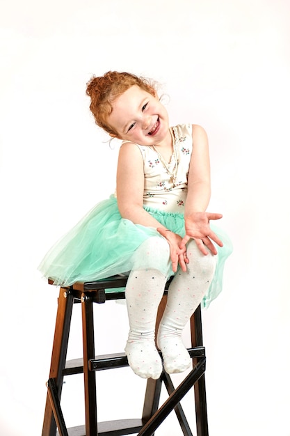 Little Girl Fashion Model in Green Dress