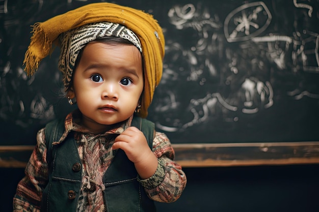 Little girl in front of a blackboard