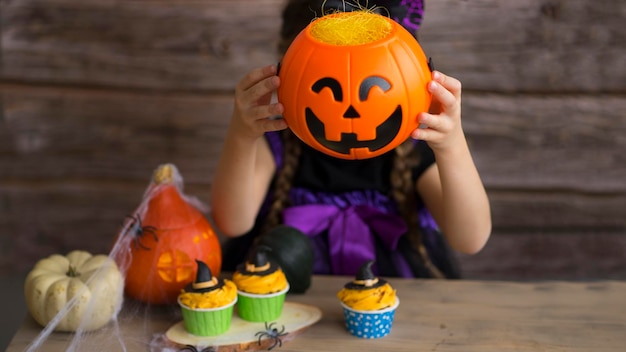 Little girl getting ready for Halloween