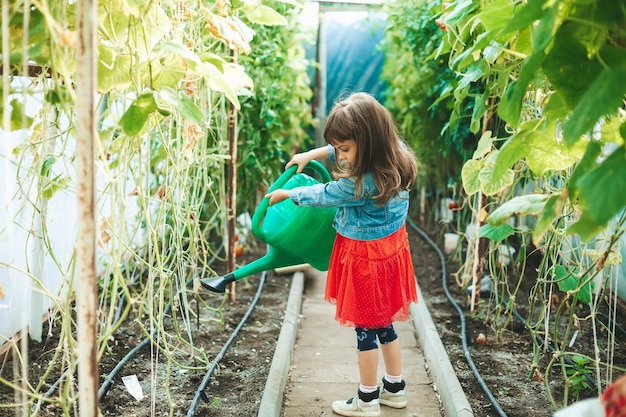 Little girl in a greenhouse