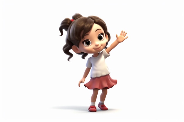little girl greeting with cartoon style 3d