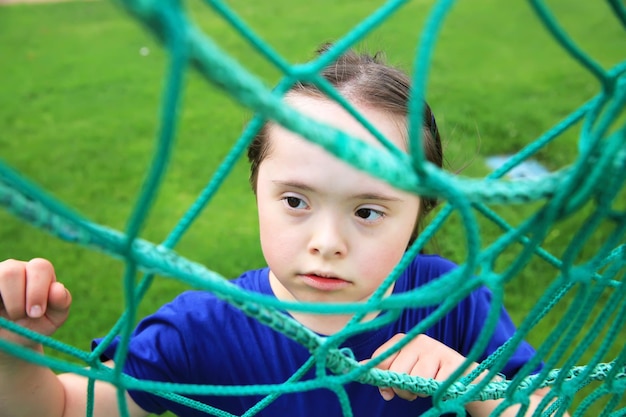 Little girl have fun on the stadium