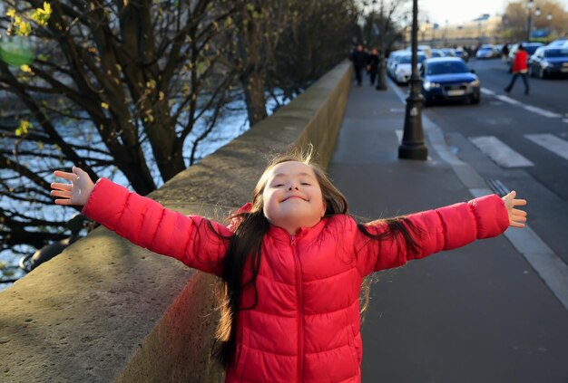 Little girl have fun on the street