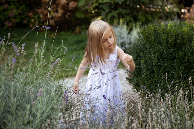 Little girl having fun in lavender