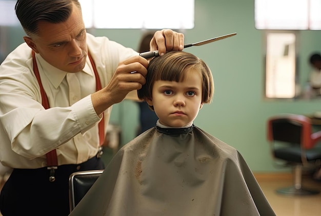 Photo little girl having her hair cut in the style of genderless