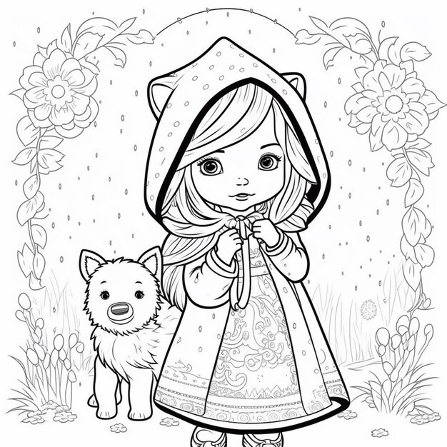 Photo a little girl and her dog are standing in the rain generative ai