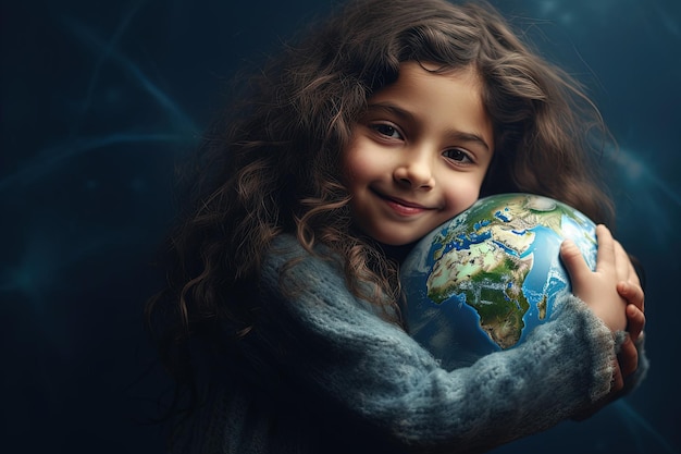 A little girl holding a globe in her hands