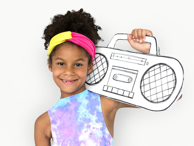 Little Girl Holding Papercraft Arts Radio Music Studio Portrait