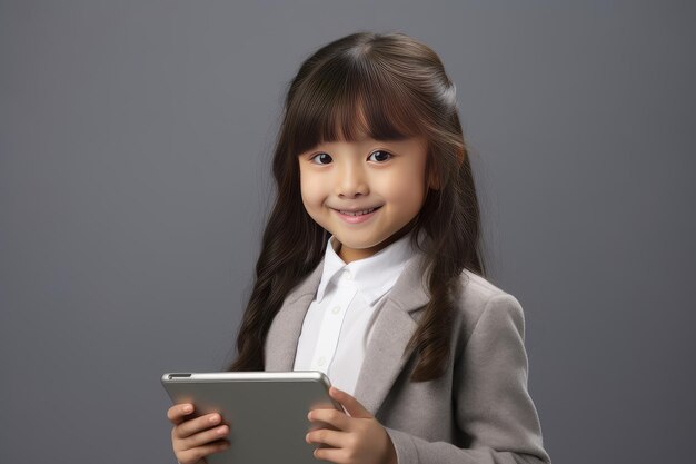 Little girl holds tablet