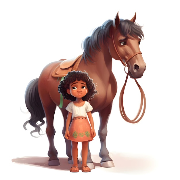 Little girl and a horse on a white background 3d rendering