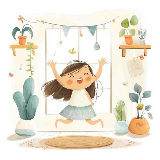 Photo a little girl is dancing in her room illustration