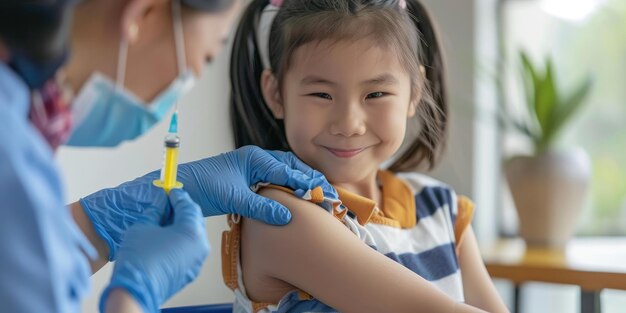 Photo a little girl is getting a syringe from a doctor