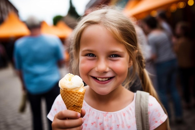 Photo a little girl is holding an ice cream cone in her hand