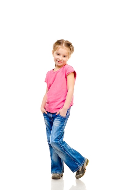 Little girl isolated on a white background