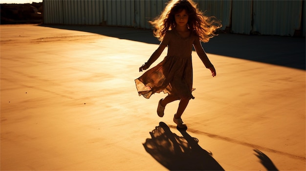 Photo little girl jumping in the park on a sunny day backlit