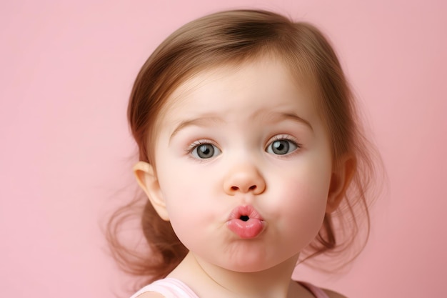 Little girl kiss Cute child sharing love and happiness Generate ai