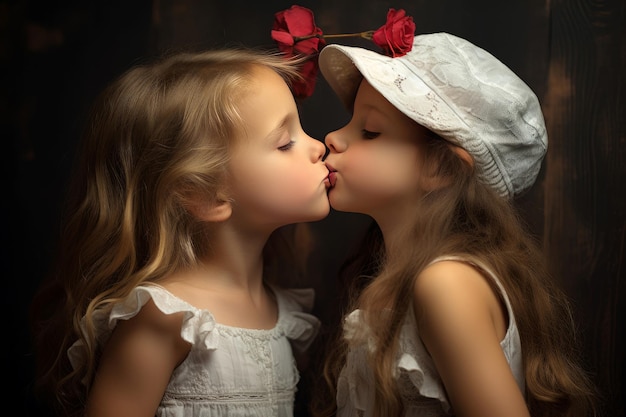 Photo little girl kiss generate ai