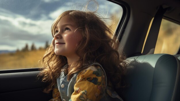 Photo little girl looking out of car on a road trip unsplash high quality photo high detail