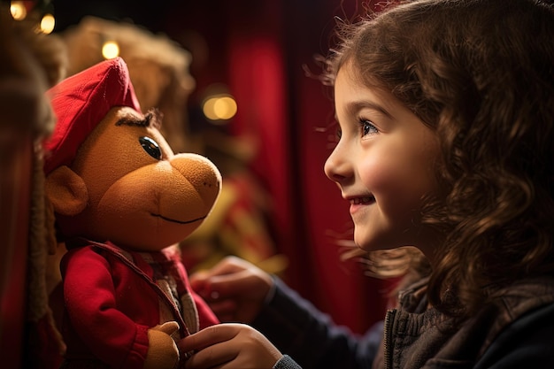 Foto una ragazzina che guarda un peluche