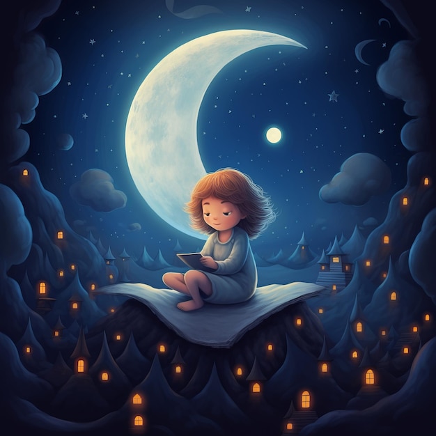 Маленькая девочка под лунным небом