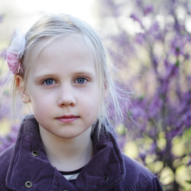 Little girl outdoors, spring portrait