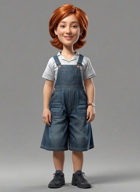 a little girl in overalls and a white shirt