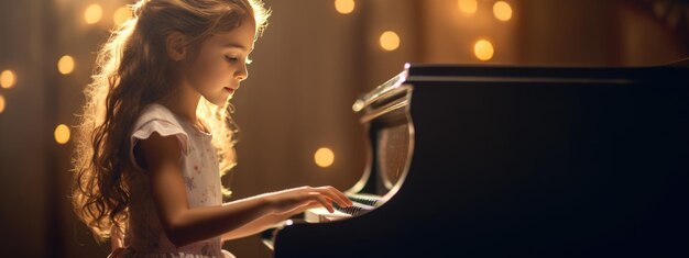 Photo little girl playing the piano