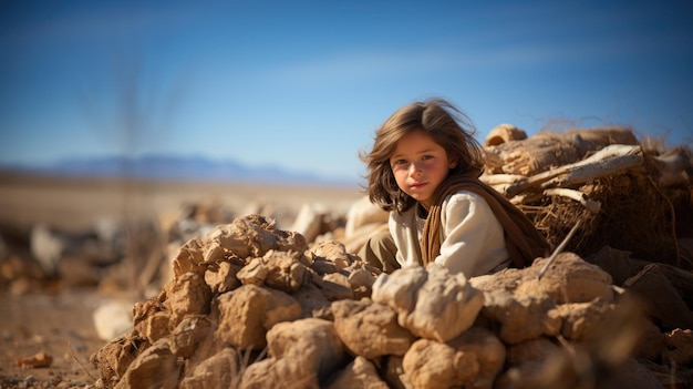 Little girl playing in the sand in the desert of Gallup New Mexico