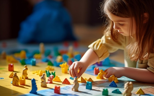 Little girl plays with puzzle pieces Ai