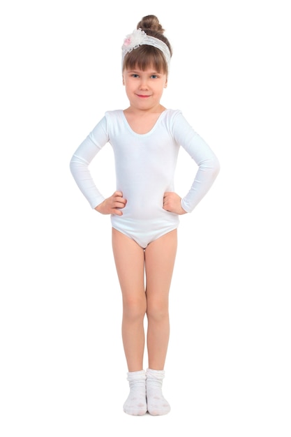 Little girl posing in ballet tights