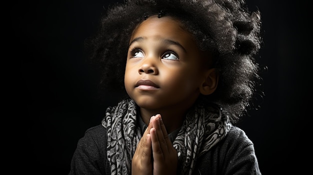 Photo little girl praying in the dark