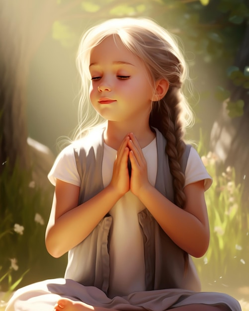 Little girl praying with eyes closed