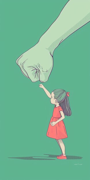 a little girl reaching out to a giant hand